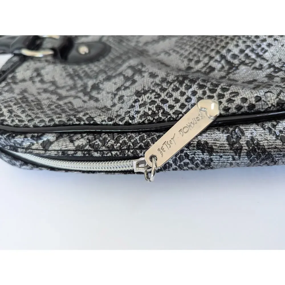 Betsey Johnson Metallic Silver Snakeskin Python Print Laptop Bag Purse